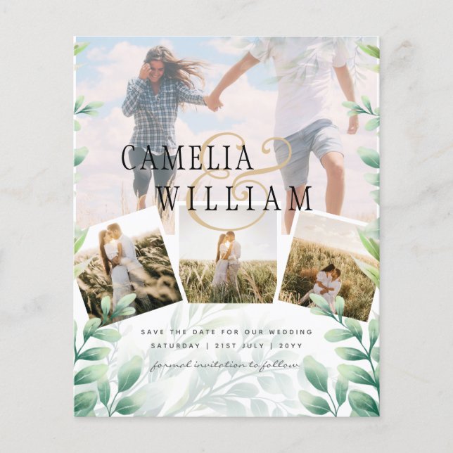 Flyer Foto de presupuesto Guardar la fecha verde botánic (Frente)