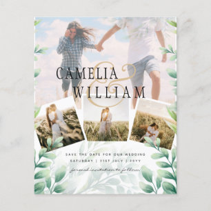 Flyer Foto de presupuesto Guardar la fecha verde botánic