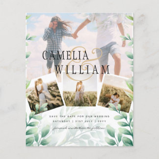 Flyer Foto de presupuesto Guardar la fecha verde botánic