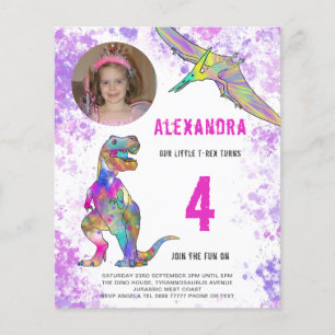Flyer Foto del partido de los cumpleaños rosados de Dino