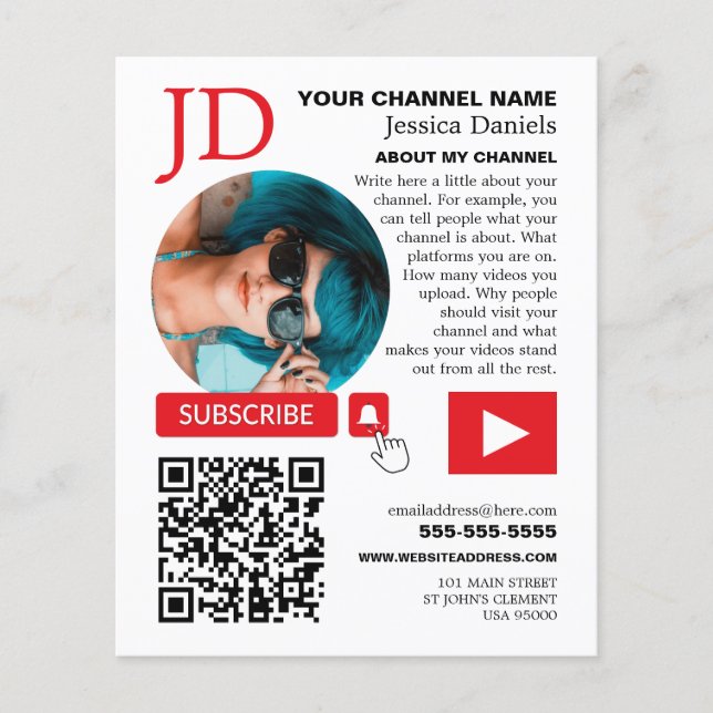 Flyer Foto en círculo y código QR, Youtube - Vlogger (Frente)
