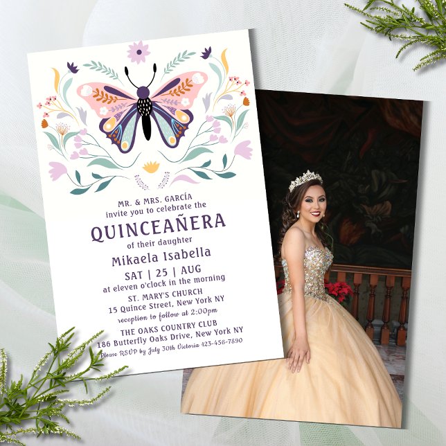 Flyer Foto floral de mariposa rosa de Quinceañera (Subido por el creador)