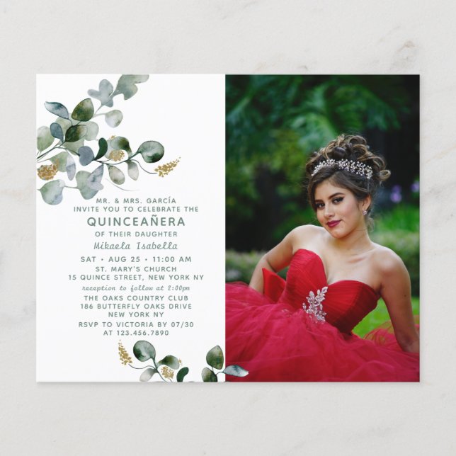 Flyer Foto floral de Quinceañera Eucalyptus (Frente)