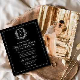 Flyer Foto moderna Escudo floral Monograma Boda formal