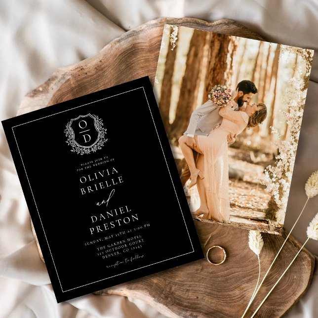 Flyer Foto moderna Escudo floral Monograma Boda formal (Subido por el creador)