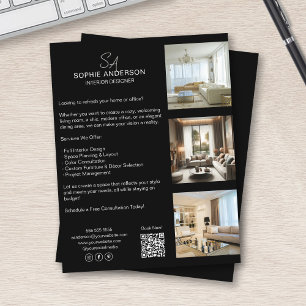 Flyer Foto Monograma QR Negro Negocios Profesional