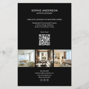 Flyer Foto Personalizado moderna QR Negra Profesional Em