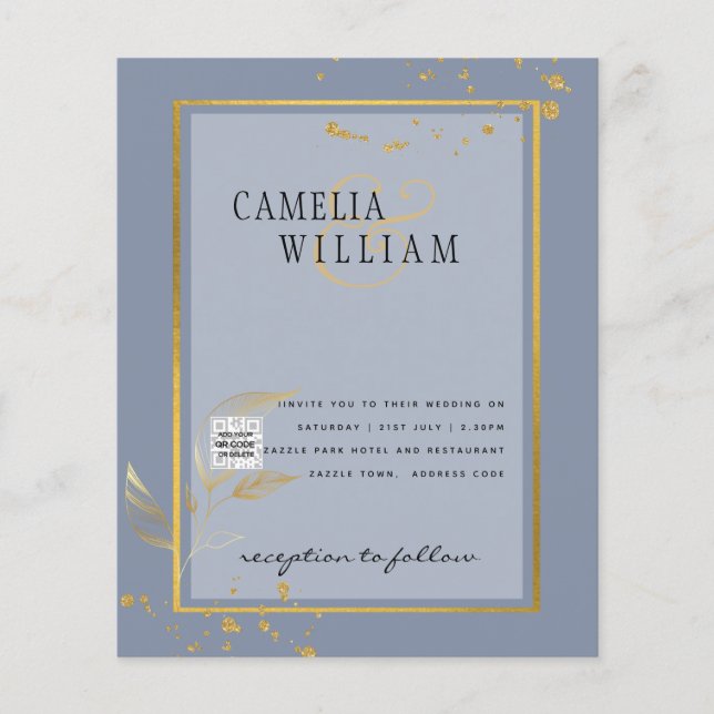 Flyer FOTO PRESUPUESTARIA Boda Invitar CÓDIGO QR RSVP Az (Frente)