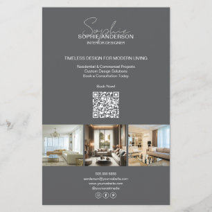 Flyer Foto QR Gris Moderno Script Profesional Empresaria