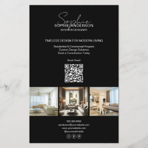 Flyer Foto QR Negocios Profesionales Moderno Script Negr