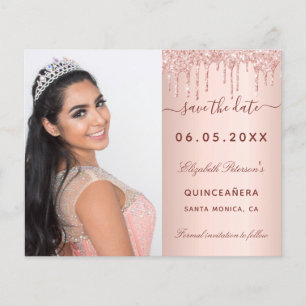 Flyer Foto rosa Quinceanera Presupuesto QR Guardar fecha
