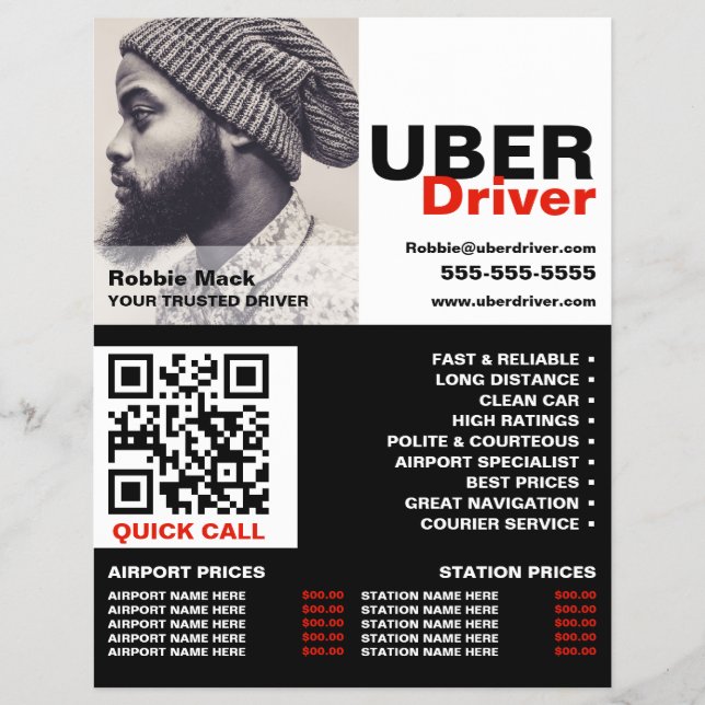 Flyer Fotografía Personalizada, Conductor de Uber - List (Frente)