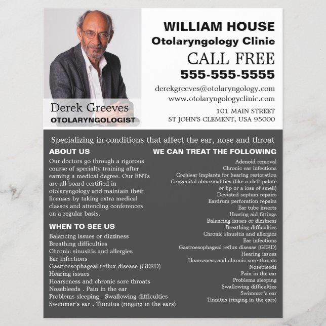 Flyer Fotografía personalizada, Otolaringólogo (Frente)