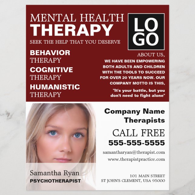 Flyer Fotografía personalizada, psicoterapeuta, terapia (Frente)