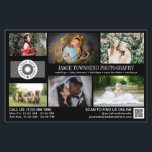 Flyer Fotografía profesional de plantilla de fotografía<br><div class="desc">Volante de marketing negro para un fotógrafo profesional personalizado con sus fotos, logotipos, información de contacto, texto personalizado y código QR. Promociona tu negocio de la fotografía con este folleto de collage de fotos personalizado con seis de tus magníficas fotos de un lado y una más grande del otro para...</div>