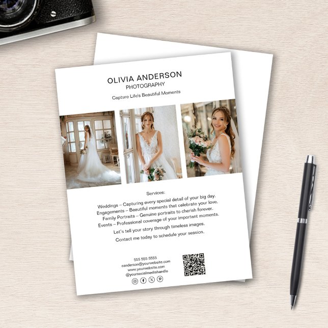 Flyer Fotografía QR Medios sociales Negocios blancos (Photographer Photo QR Social Media White Business Flyer)