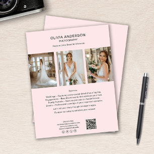 Flyer Fotografía QR Medios sociales Negocios Rosados