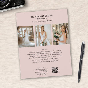 Flyer Fotografía QR Medios sociales Negocios Rosados