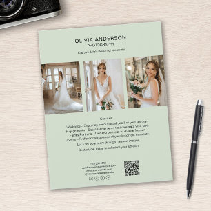 Flyer Fotógrafo Foto QR Redes Sociales Negocio Verde
