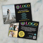 Flyer Fotos con el logo de Black Yellow Promo Small Busi<br><div class="desc">Folletos de marketing en negro, amarillo y turquesa para tu pequeña empresa personalizados con tu logotipo, fotos, código QR y texto personalizado. Folletos de promoción personalizados para tu pequeño negocio, tal vez fotografía, paisajes, belleza, bienestar y más. Añade fotos, dirección, medios sociales, número de teléfono y cualquier información que tus...</div>