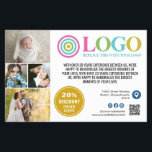 Flyer Fotos con el logotipo azul amarillo Profundidad Pe<br><div class="desc">Folletos de marketing azules y amarillos para tu pequeña empresa personalizados con tu logotipo, fotos, código QR y texto personalizado. Folletos de promoción personalizados para tu pequeño negocio, tal vez fotografía, paisajes, belleza, bienestar y más. Añade fotos, dirección, medios sociales, número de teléfono y cualquier información que tus futuros clientes...</div>