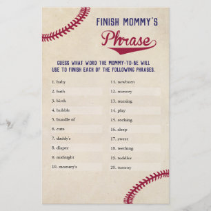 Flyer Frases de mamá con temas de béisbol en Baby Shower