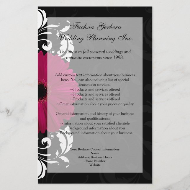 Flyer Fuchsia Scroll Gerbera Daisy con negro y blanco (Frente)