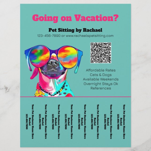 Flyer Fun Mascota Sitter Dog Walker Business Tear Sheet (Frente)