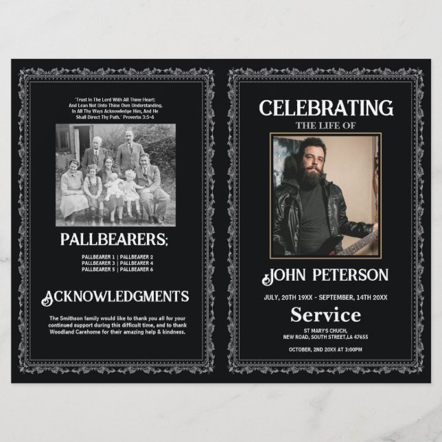 Flyer Funeral Gótico Orden de Servicio Rock Diseño Negro (Frente)