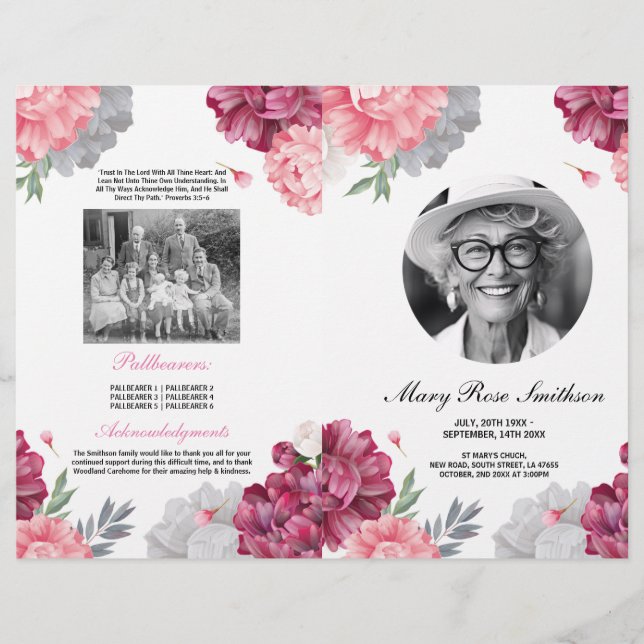 Flyer Funeral Orden de la vida de servicio Floral blanca (Frente)