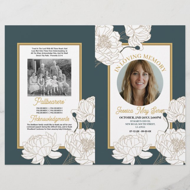 Flyer Funeral Orden de la Vida de Servicio Floral Oscuro (Frente)