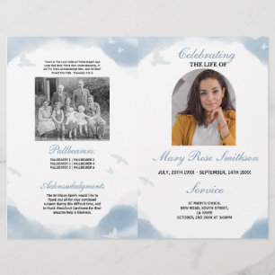 Flyer Funeral Orden de servicio Nubes de vida Aves