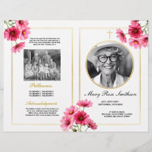 Flyer Funeral Orden de Servicio Vida Cosmos Flor Rosa