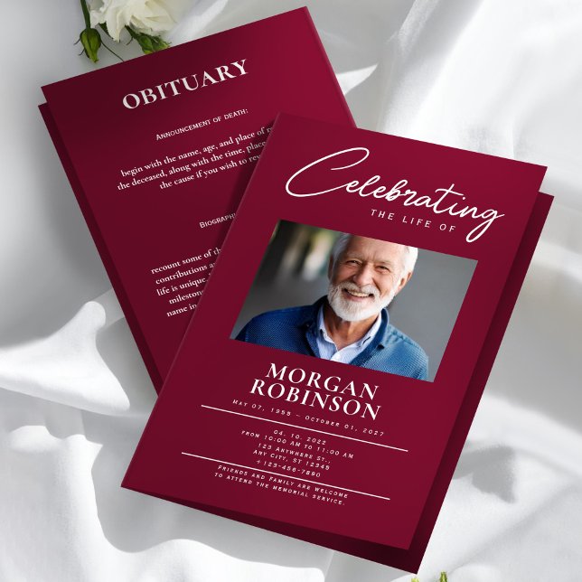 Flyer Funeral Program, Celebration of Life, Burgundy (Funeral Program, Celebration of Life, Burgundy Flyer)