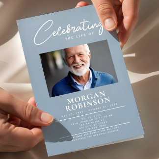 Flyer Funeral Program, Celebration of Life, Dusty Blue