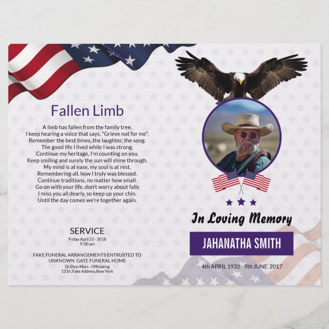 Flyer Funeral Program Template for Military Army (Frente)