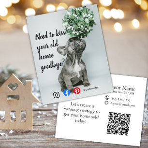 Flyer Funny Real Estate Navidades Card pug mistletoe