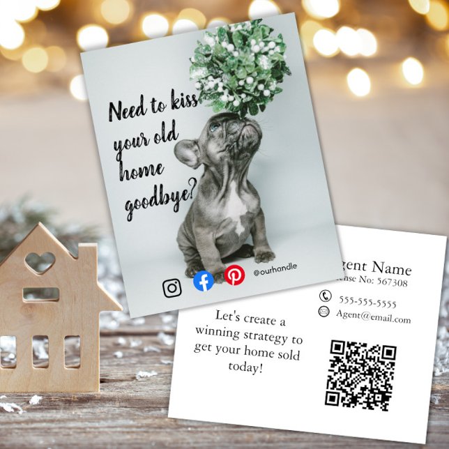 Flyer Funny Real Estate Navidades Card pug mistletoe (Subido por el creador)