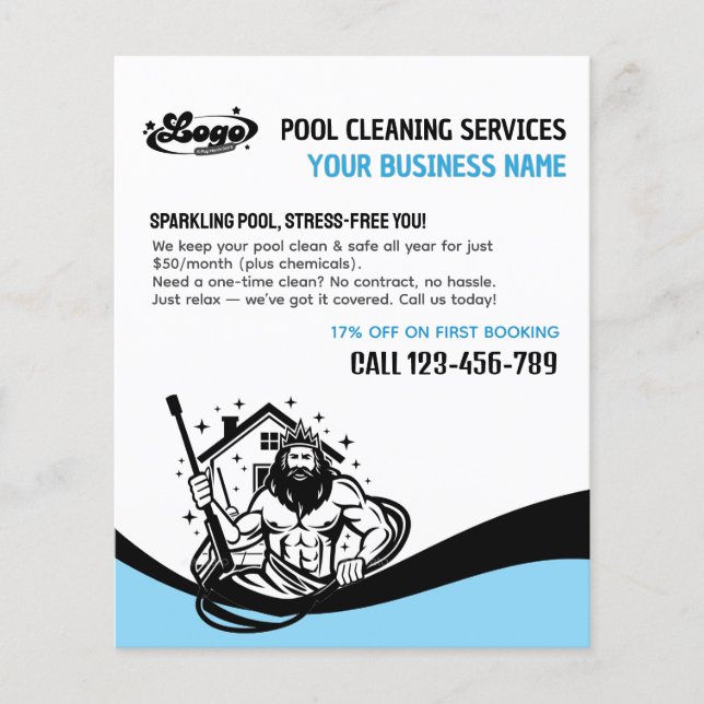 Flyer Funny Swimming Pool Cleaning Advertising Fly (Frente)