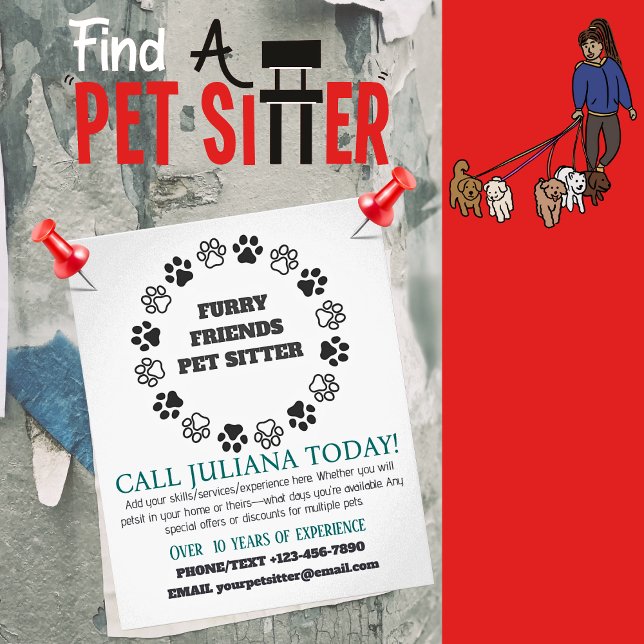 Flyer Furry Friends Mascota Sitter Pequeña Empresa (PET SITTER FLYER)