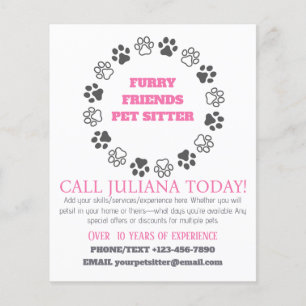 Flyer Furry Friends Mascota Sitter Pink Business