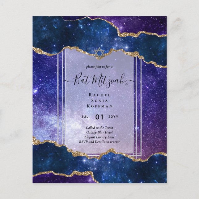 Flyer Galaxy Starry Night BAT MITZVAH Agate Invitación (Frente)