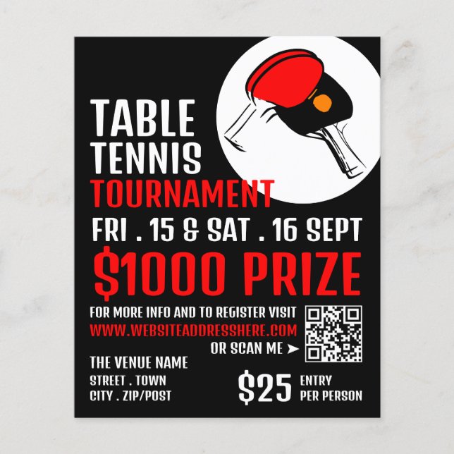 Flyer Gales rojos y negros, torneo de tenis de mesa (Frente)