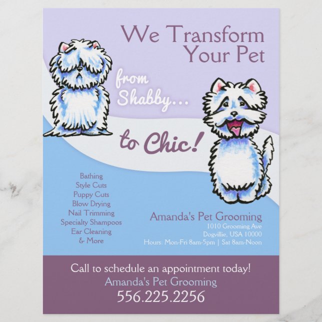 Flyer Ganado Groomer Shabby Chic Westie Promocion (Frente)
