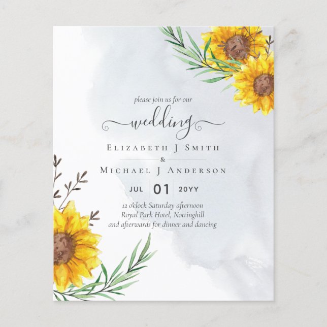 Flyer Garden Sunflowers Blue Rustic Boho Boda (Frente)