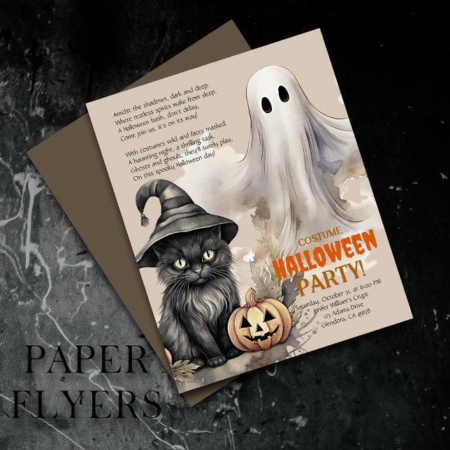 Flyer Gato negro | Espectacular invitación de poema Ghos (Elevate your upcoming event with uniquely designed Halloween invitations featuring a spooky poem!)