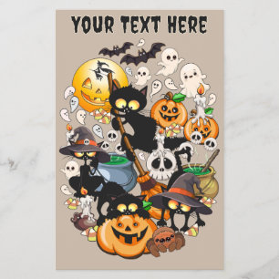 Flyer Gatos divertidos de Halloween en una fiesta