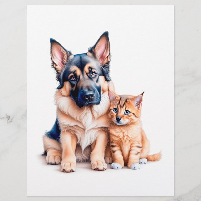 Flyer German Shepherd Puppy And Maincoon Kitten (Frente)