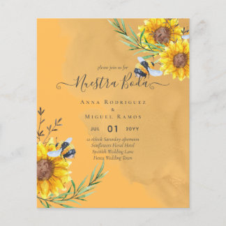 Flyer Girasoles de Invitación de Boda Económica Bilingüe