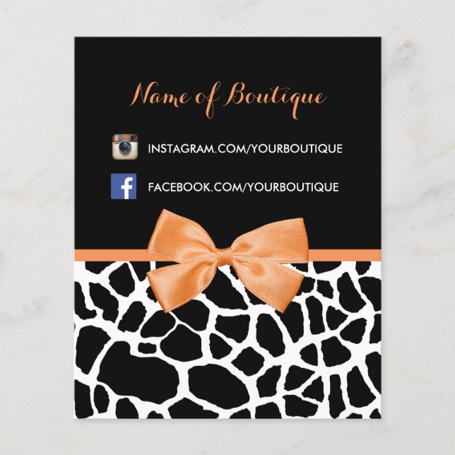 Flyer Girly Giraffe Print Naranja Bow Fashion Boutique (Frente)
